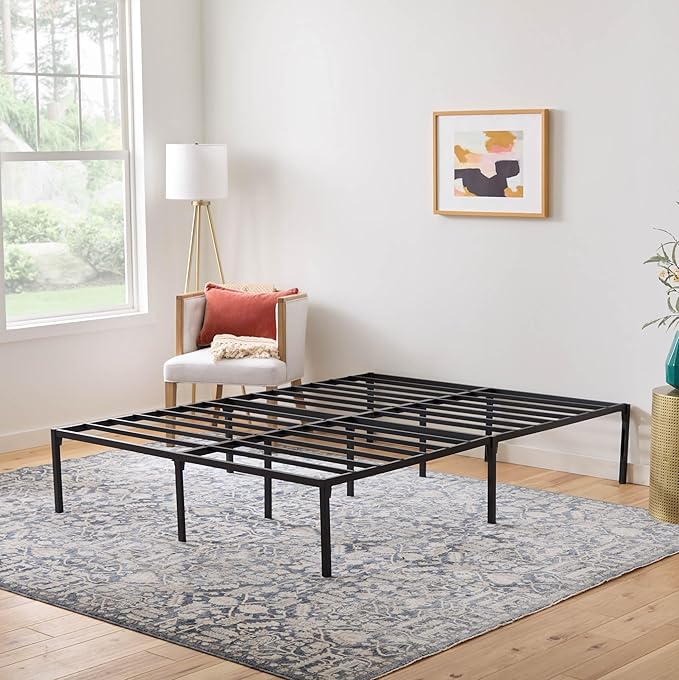 Linenspa Heavy Duty Metal Platform Bed Frame - No Box Spring Needed - Underbed Storage - Simple Toolless Assembly - 14â High - Sturdy - Steel Slats - Sleek Modern Design - Twin XL Size