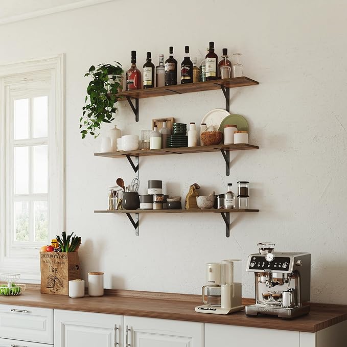 WOPITUES Floating Shelves for Wall 40″W x 8″D, Long Wall Mounted Shelves Set of