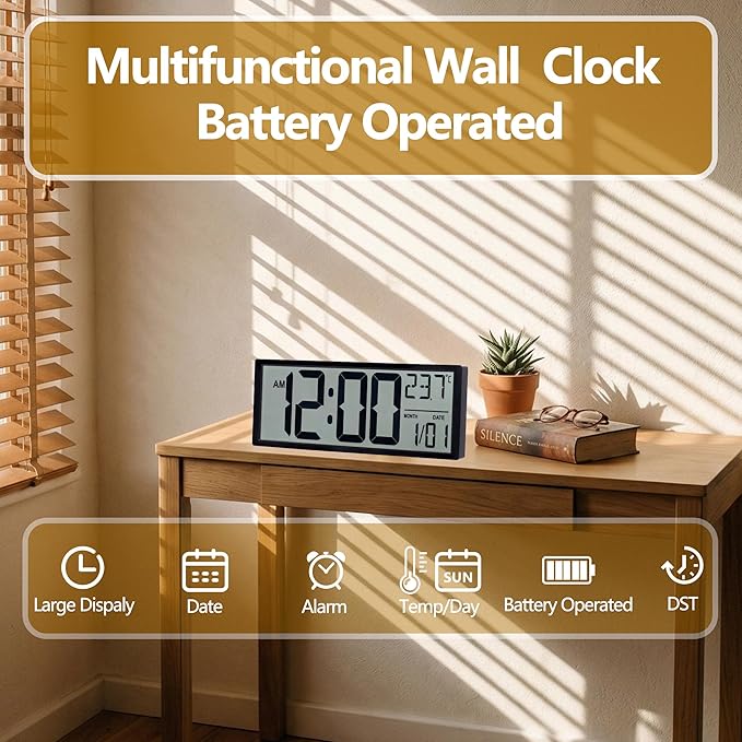 Maxstar Large Digital Wall Clock, Desktop/Wall Mounted