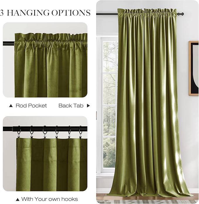 NICETOWN Moss Green Velvet Drapes 120 inch Long