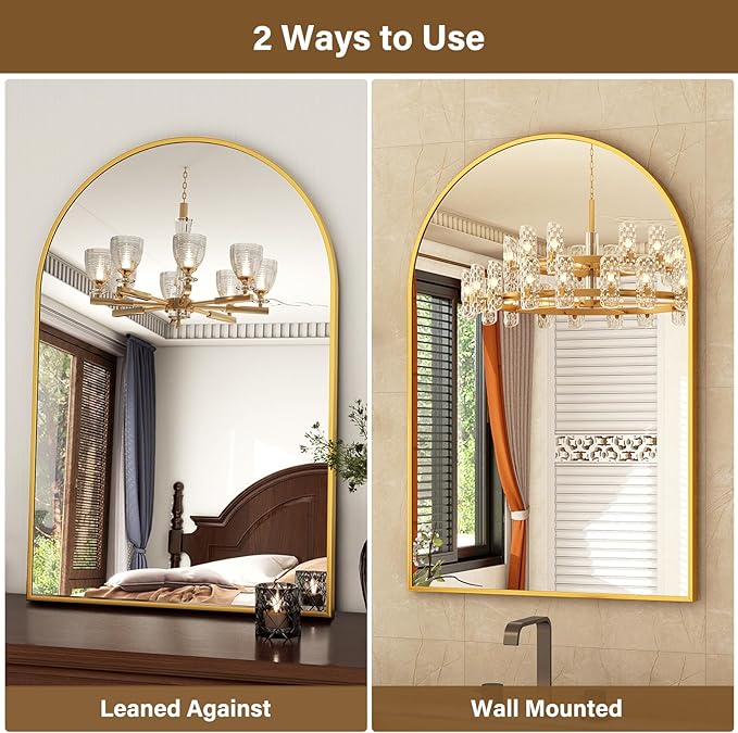 XRAMFY 20"x30" Gold Arched Bathroom Mirror