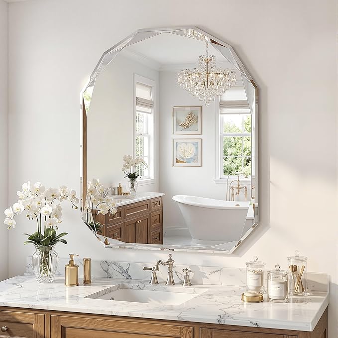 Suidia Bathroom Mirror, Frameless Bathroom Mirror