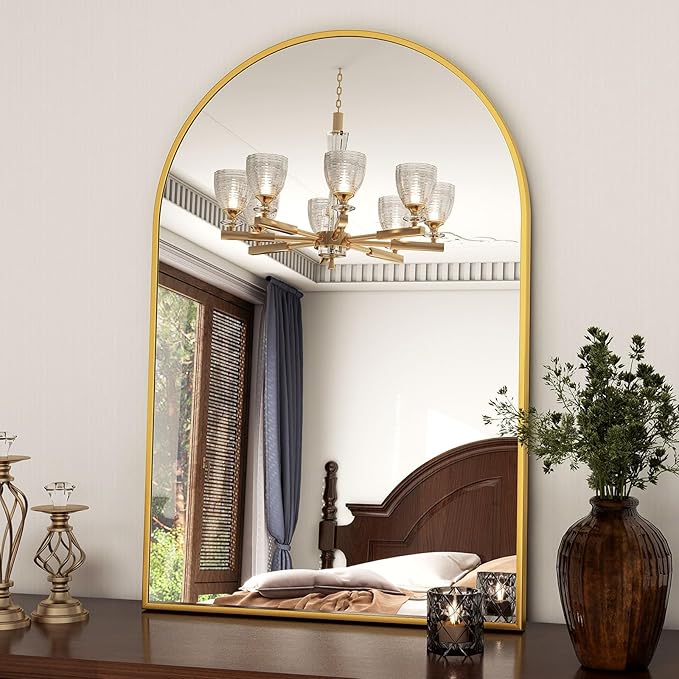 XRAMFY 20"x30" Gold Arched Bathroom Mirror