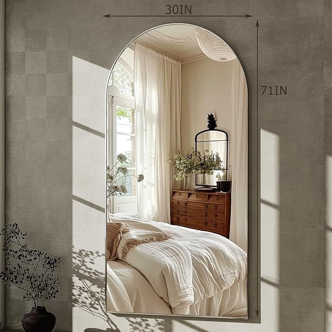 GLSLAND-30x71 inch Wall Mount Arched Full Length Mirror-Aluminum Alloy Frame