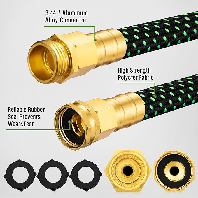 HBlife 75ft Garden Hose, Non Expandable Garden Hose with 10 Function Sprayer Nozzle, Flexible Lightweight Water Hose for Yard, Lawn, Car Wash and Outdoor