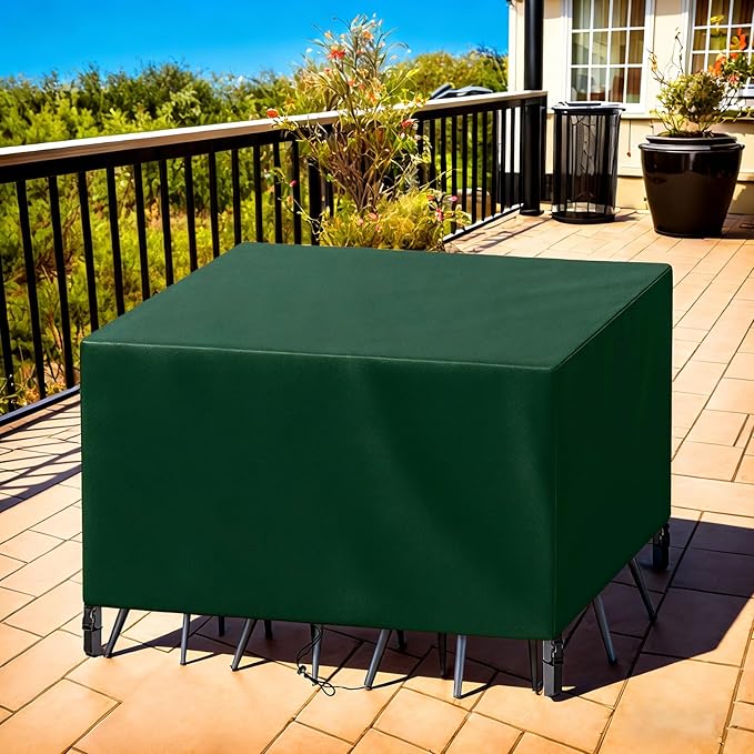 Patio Furniture Cover Rectangle 56"(L) x 28"(W) x 36"(H), Custom Heavy Duty 420D Waterproof Outdoor Cover with Drawstring & Buckles for Table Chair Garden, Green