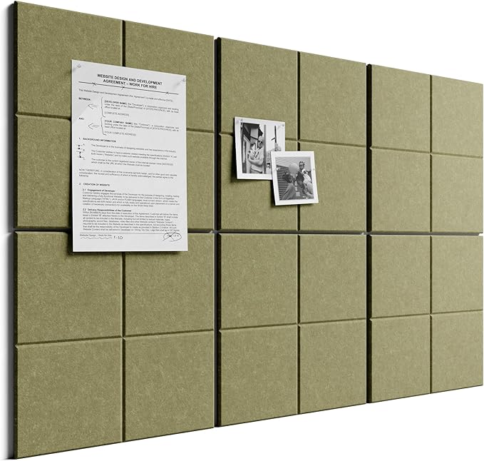 Bumusty Large Felt Bulletin Board, 30 Push Pins, 40 Adhesive Tabs, Olive Green