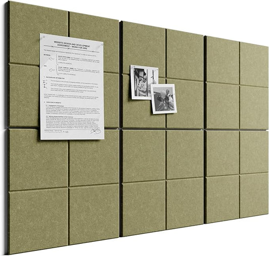 Bumusty Large Felt Bulletin Board, 30 Push Pins, 40 Adhesive Tabs, Olive Green