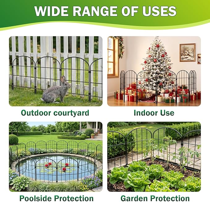 25 Pack Decorative Garden Fence Panels – 27.08ft (L) x 24"(H) Garden Fencing Dog Fence No-Dig Animal Barrier Fence Rustproof Metal Arched Garden Edging for Yard Patio Outdoor Decor Flower Bed