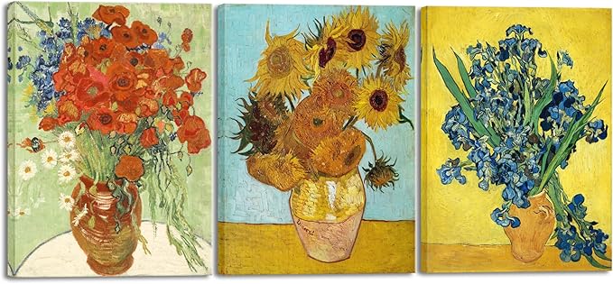 Wieco Art Large 3 Panels Canvas Prints of Vincent Van Gogh Paintings