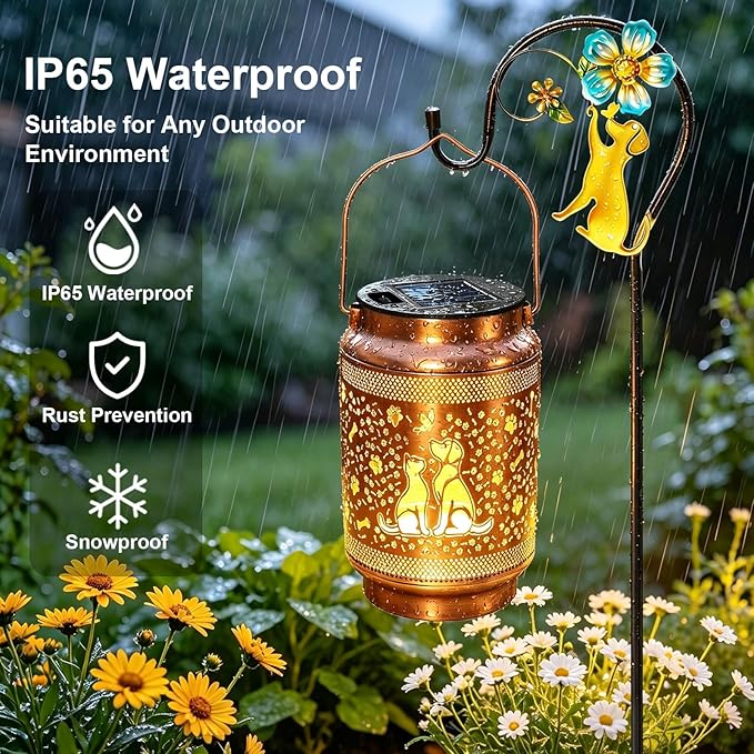 2 Pack Dog Solar Lanterns Outdoor Waterproof Solar Garden Decor, Birthday Gifts for Mothers Day Women Mom Grandma, Metal Hanging Lights with Shepherd Hook for Outside Yard Patio Pathway Backyard