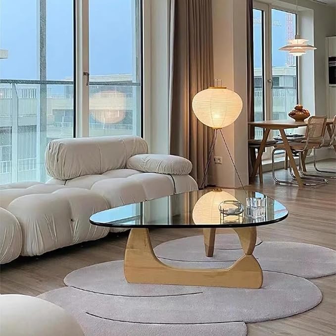 EASYSOUL Modern Glass Coffee Table, 32.68W x 22.44L x 15.75H in, Abstract Round Tea Tables for Living Room Home Office Industrial Cocktail Tables (Log-Clear Glass, 44.88")