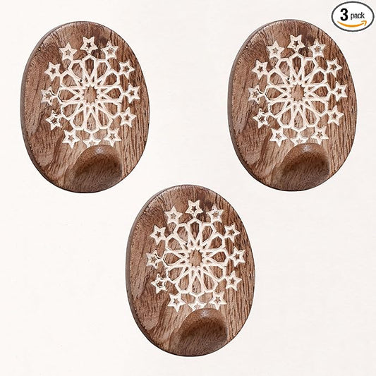 Indian Shelf 6 Lb- 3 Pieces Decorative Wood Adhesive Wall Hooks–Boho Peel and