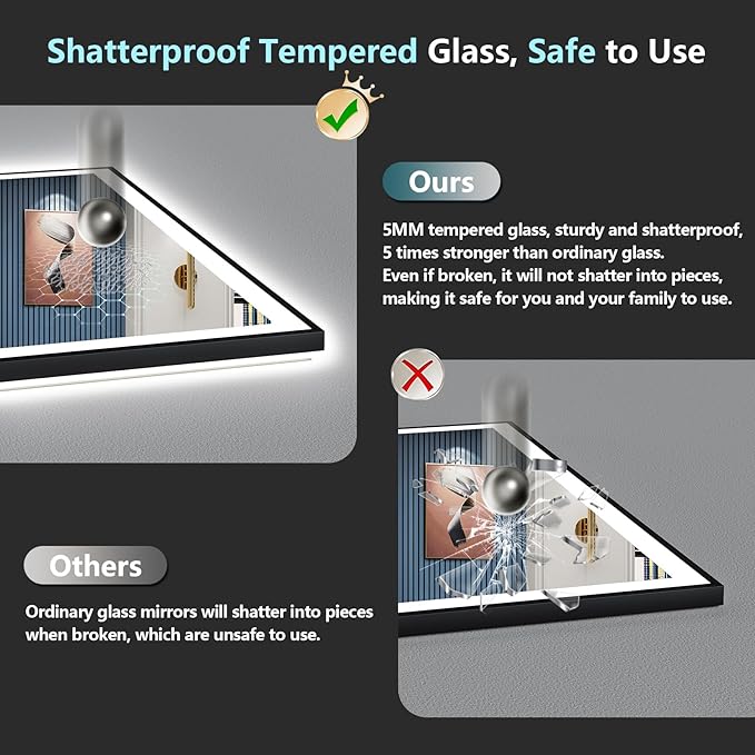 60x36 Black Framed LED Bathroom Mirror