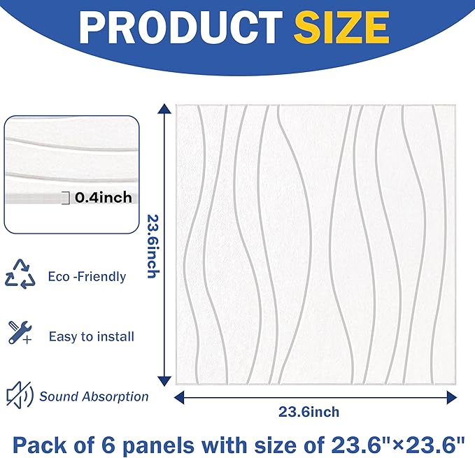 6 PCS Acoustic Panels, 23.6x23.6'' Self-Adhesive Soundproof Wall Panels