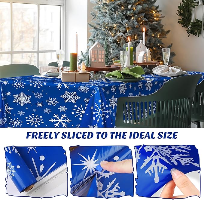 Kochorie 100 Ft x 54 Inch Blue Snowflake Tablecloth Roll