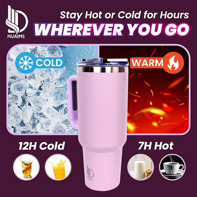 40oz Insulated Tumbler with Handle, Leakproof Straw Lid & Carry Handle - Double Wall Vacuum Insulation Keeps Ice 24 Hours, BPA Free Stainless Steel Water Bottle (Seashell)