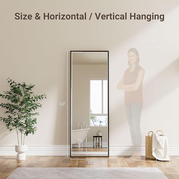 16''x 60'' Tall Black Bathroom Mirror, Beveled Bathroom Vanity Mirror