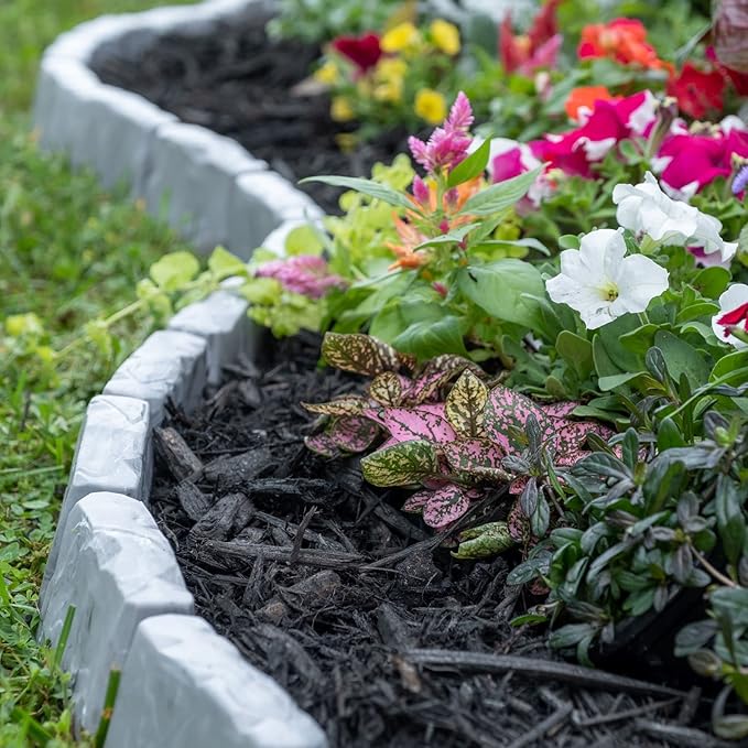 EasyFlex No-Dig Landscape Edging with Anchoring Spikes, 2.7 in. Tall Decorative Stone-Look Garden Border, 90 Foot Kit, Slate Gray (3602S-90C)