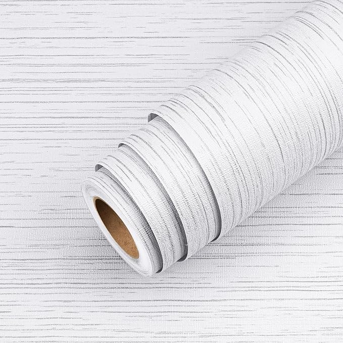 Livelynine White Grasscloth Peel and Stick Wallpaper Textured Grass Cloth Wall