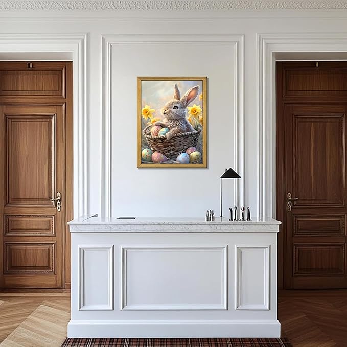 Easter Bunny Wall Art, Cute Rabbit Canvas Wall Decor Painting, Easter Eggs