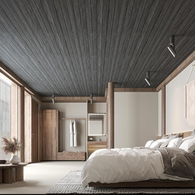CHIHUT Charcoal Wood Panels for Wall 12"x79" Sound Absorbing Herringbone Wood