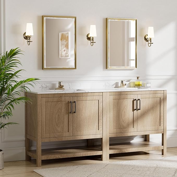 Brushed Gold Bathroom Mirror, Anti-Rust Gold Framed Rectangle Wall Mirror