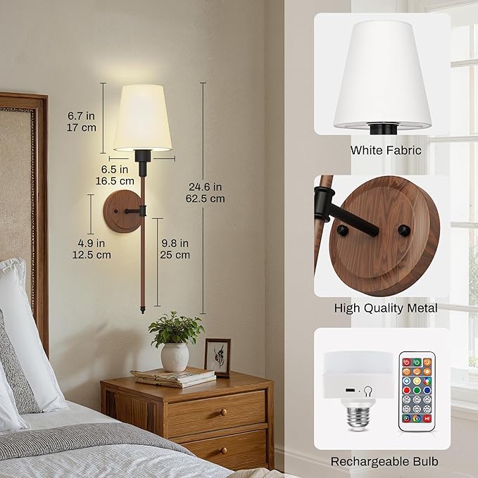 DORESshop Battery Operated Wall Sconce Set of 2, Wireless Wall Light Easy to