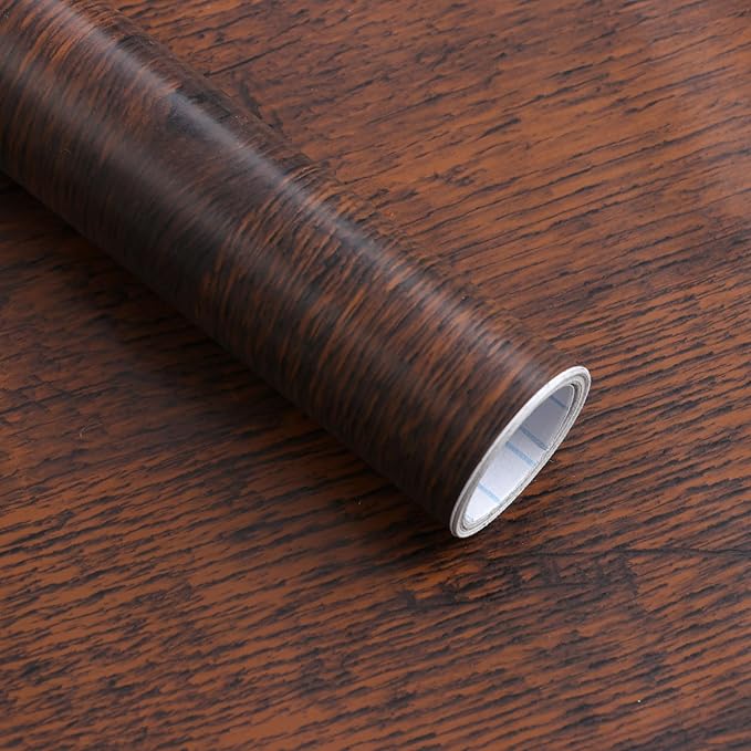 Dimoon 236"x17.7"Peel and Stick Wood Wallpaper Red Brown Wood Paper Red Dark