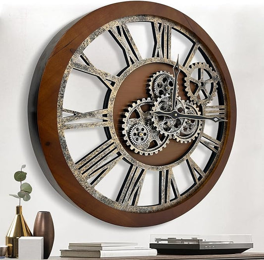 The B-Style Large Wall Clock 24 inch Moving Gear Wall Clock Oversized Vintage