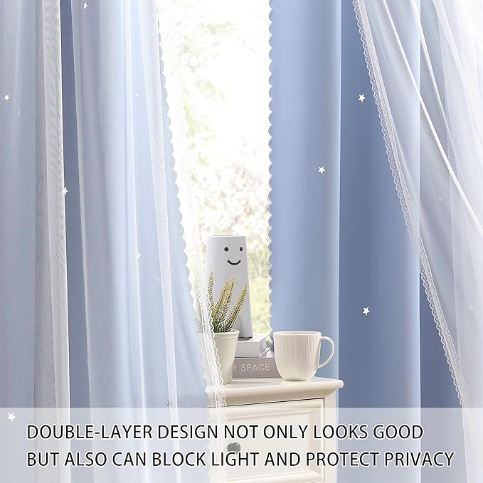 XiDi Blue Curtains for Bedroom, Girls Room Blackout Curtains, Kids Room