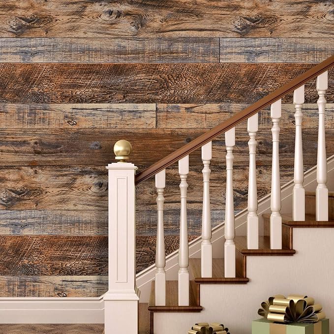 WENMER 23.6" x 78.7" Brown Wood Peel and Stick Wallpaper Shiplap Self Adhesive
