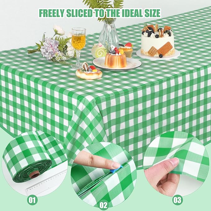Kochorie 54 Inch x 300 Ft Light Green Checkered Plastic Table Cloth Roll