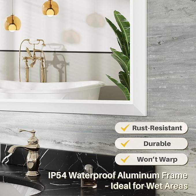 36x36 Inch White Bathroom Mirror