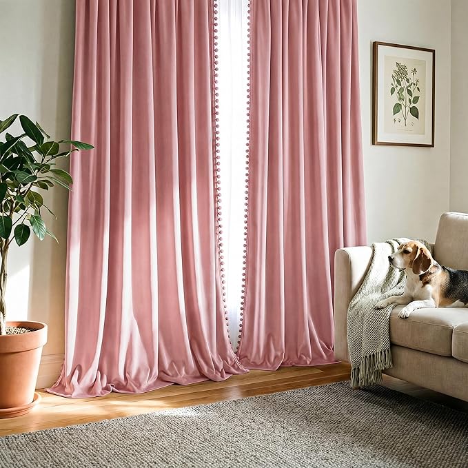 NICETOWN Blush Pink Velvet Curtains 96" Long