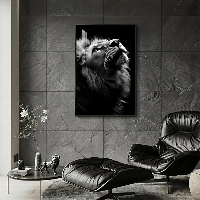 Framed Black and Gray Modern Wall Art, Contemporary Animal Portrait Prints