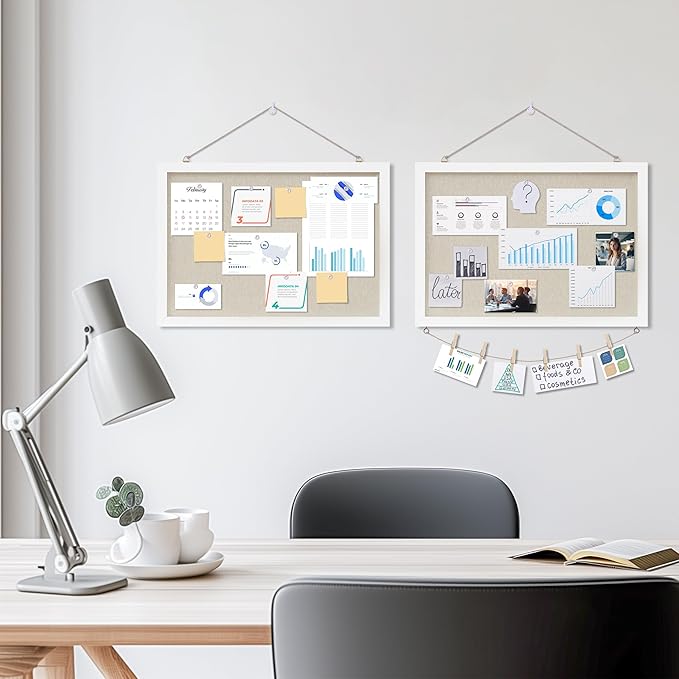 DAHAPYBOO Cork Board with Linen White, Bulletin Board 17"x12" Hanging Corkboards