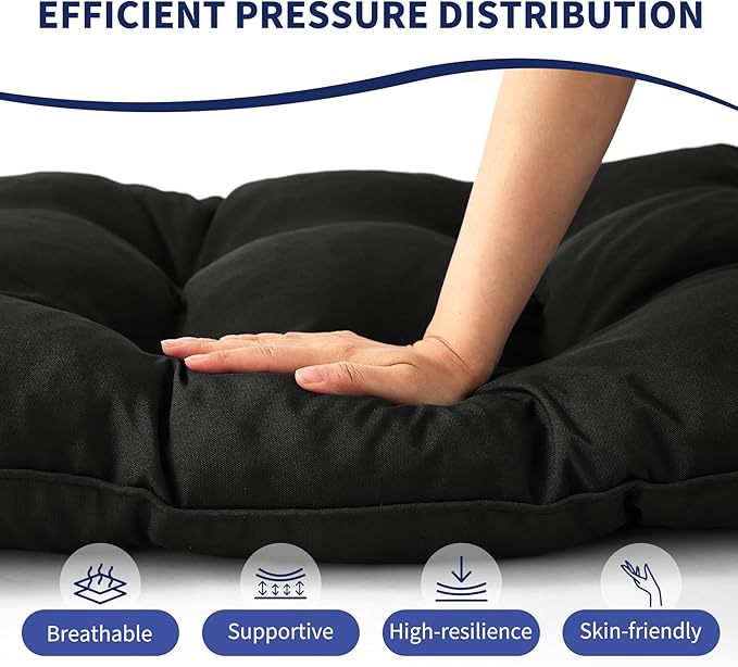 IPYNBAP Outdoor Bench Cushion, 59x18x5 Inch, Waterproof Bench Cushion for Outdoor/Indoor Furniture, Tufted Patio Bench Seat Cushion, Fade Resistant Outdoor Cushions for Porch Swing Couch, Black