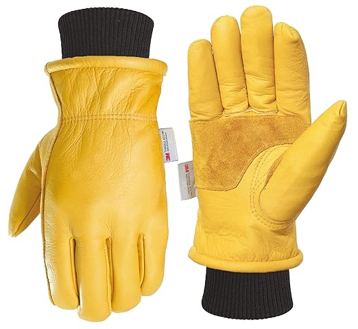 DLY Winter Work Gloves for Men, Insulated, Puncture and Abrasion Resistant, Cowhide Leather with Warm Thinsulate Lining for Cold Weather, X-Large, Yellow, New