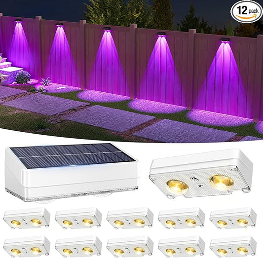 VOLISUN Solar Fence Lights Outdoor 12 Pack, 10 Colors ï¼ Color Changing Fence Lights Solar Powered, IP65 Waterproof Solar Lights for Fence, Garden, Patio, Backyard, Railing, Deck, Wall, Poolï¼Whiteï¼