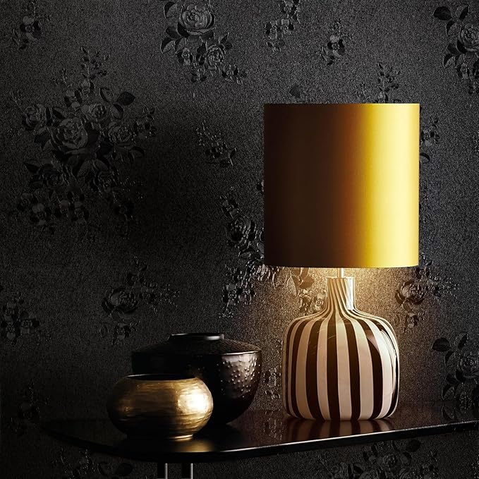 Erfoni Black Peel and Stick Wallpaper Black Floral Embossed Contact Paper