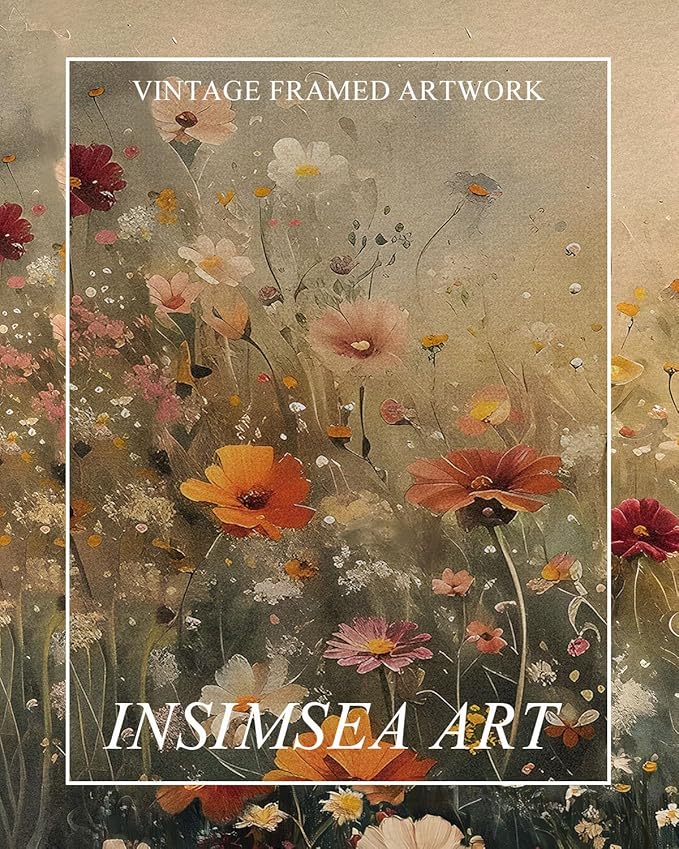 InSimSea Extra Large Framed Vintage Wall Art, Living Room Country Farmhouse Decor, Spring Flower Wildflower Landscape Canvas Prints, Retro Flowers Long Pictures for Bedroom Above of Bed, 20x40inch