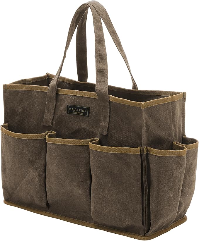 16OZ Waxed Canvas Tool Tote Bag for Garden Tools Wrench Set & Screwdrivers | 11-Pocket Garden Tool Bag with Portable Handles, Multi-Purpose Tool Storage Organizer (14"L x 5.5"W x 10.5"H) â Grey