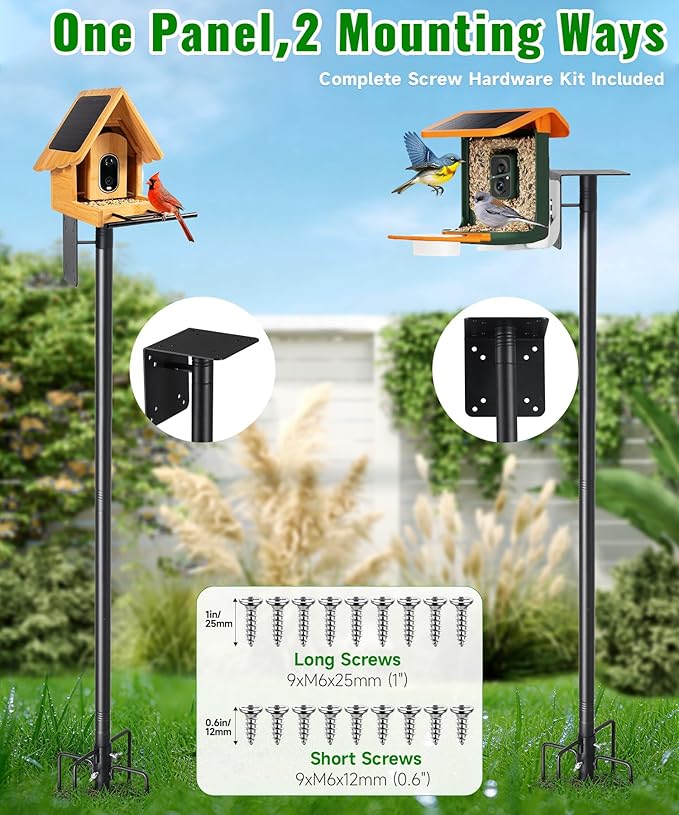 Heavy Duty Bird Feeder Pole for Outdoor, 102” Adjustable Tall Bird House Pole, 6.7 inch Wide 5-Prong Base, 1 inch Diameter Mounting Pole for Smart Bird Feeder, Bluebird House, Patios & Gardens