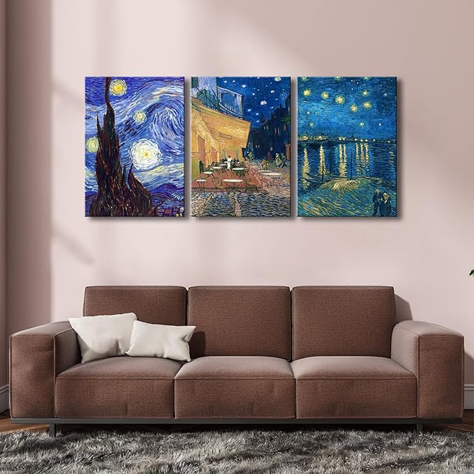 Wieco Art Large 3 Panels Canvas Prints of Vincent Van Gogh Paintings