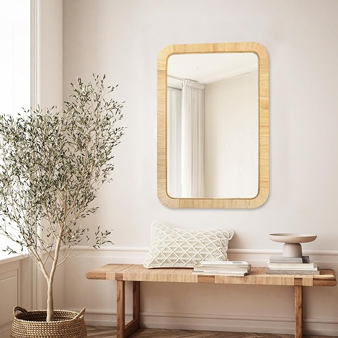 PERFNIQUE Rattan Mirror, Decorative Wall Nursery Decor, Rustic Farmhouse