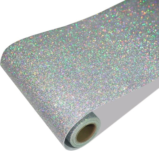 CRE8TIVE Silver Holographic Glitter Wallpaper Border Fabric Glitter Wallpaper