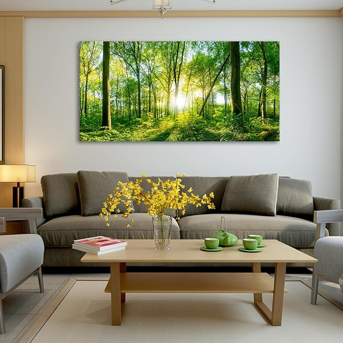 JLXART Nature Wall Art Green Forest Canvas Pictures Scenery Wall Art Landscape Art Prints Beautiful Artwork for Living Room Bedroom Kitchen Home Office Decorations 20x40inch