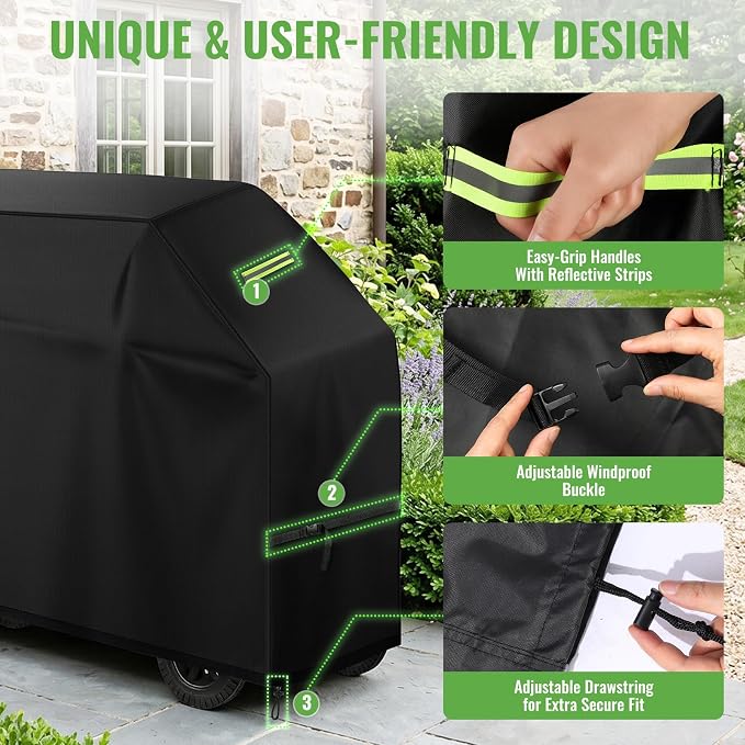 Heavy Duty Waterproof Grill Cover 420D Oxford - Fits 60×24.5×44 Inch Large Grills, Windproof Buckles & Night Vision Handles