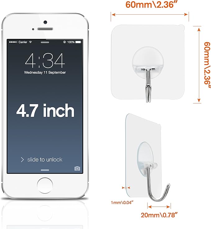 FOTYRIG Clear Adhesive Hooks 180° Rotatable Transparent Sticky Hooks, Heavy